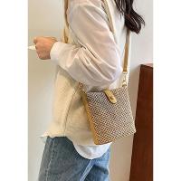 Bolso de Playa de Paja Verano Bolso Cruzado Ajustable para Mujeres Bolso de Vacaciones con Patrón a Rayas Bolso de Cesta de Nylon - details 3