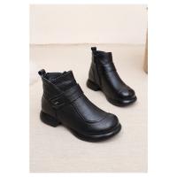 Botas de cuero para mujer Botas de invierno de moda para mujer Zapatos de tacón bajo cálidos y antideslizantes para mujer - details 18