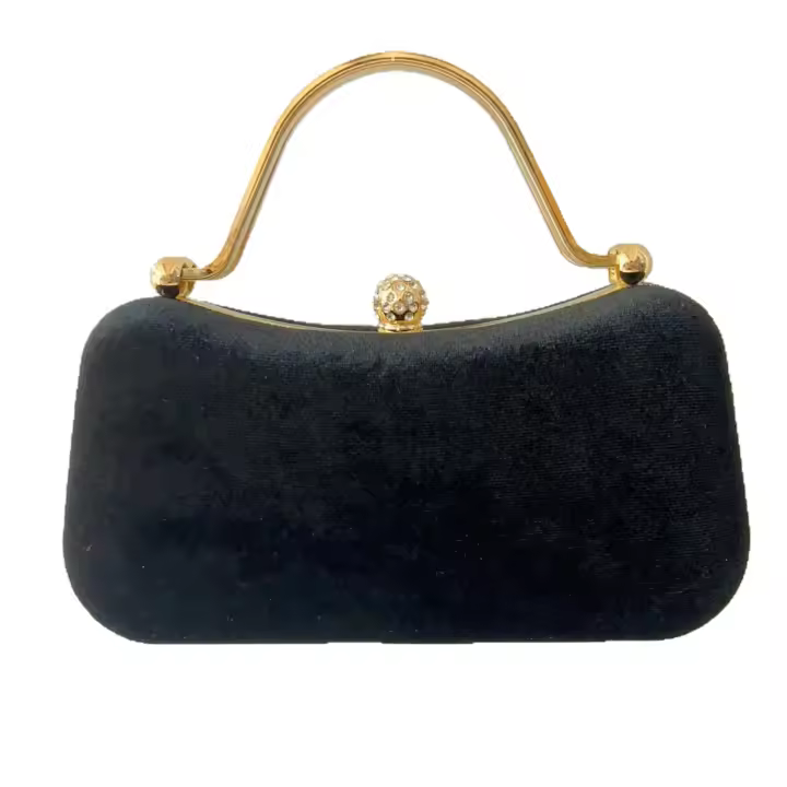 Elegante Bolso de Terciopelo Negro con Diamantes Falsos Bolso de Mesa de Banquete para Mujeres - 1