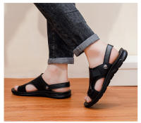Sandalias de cuero para hombre, zapatos suaves de playa y exterior, planos, color negro, para jardín, 2024 - details 4