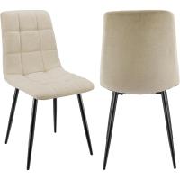 Paquete de 2 Sillas de Comedor Diseño a Cuadros, Tela de Lino, Patas de Metal Negro, Para Sala de Estar, Dormitorio, Cocina, Salón de Recepción Beige - details 0
