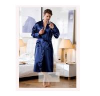 Albornoz largo de talla grande 3XL para hombre, ropa de dormir negra para novio, bata de boda, ropa de dormir de primavera y verano, ropa de dormir holgada de satén para el hogar - details 3