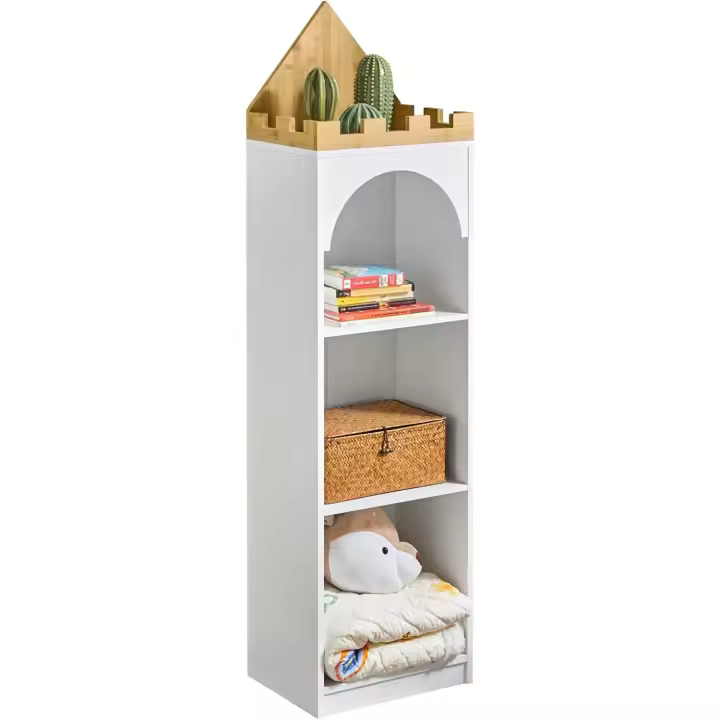 Librería Estante para Libros y Juguetes Estante Infantil Forma de Castillo con 3 Compartimentos Abiertos 40x30x150 cm - 1