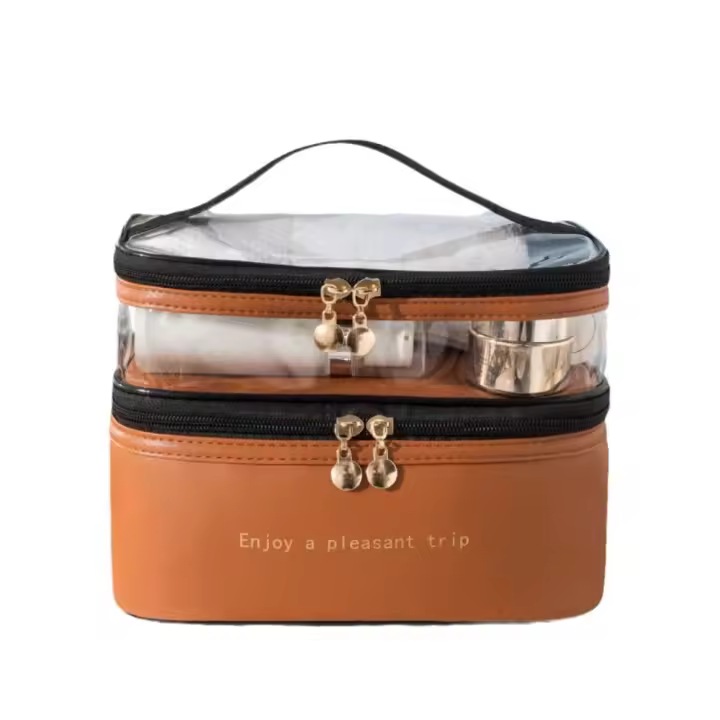 Caja de cosméticos transparente impermeable, bolsa de almacenamiento de artículos de tocador de viaje de PVC PU, bolsa de maquillaje con separación de ropa seca y húmeda - 1