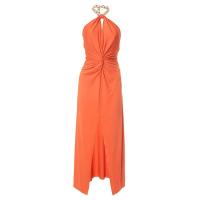 Vestido con abertura y espalda hueca para mujer, cadena con colgante de Color liso, vestidos elegantes para fiesta, novedad de verano - details 4