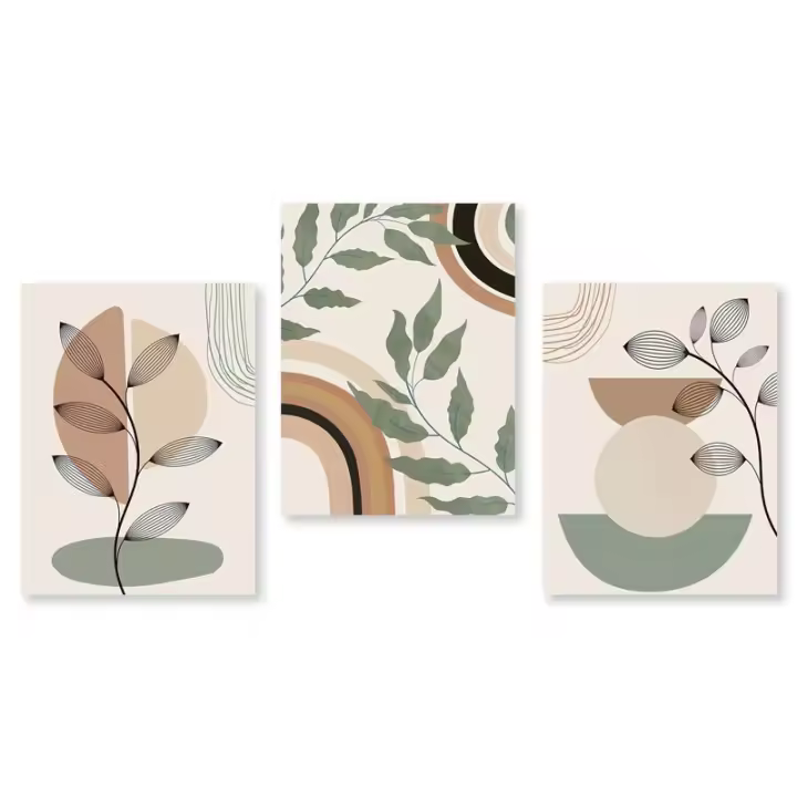 Cuadro de Pared Tapiz Boho con Diseño Abstracto de Líneas y Hojas Arte de Pared en Lienzo para Decoración del Hogar Marca DHROOM - 1