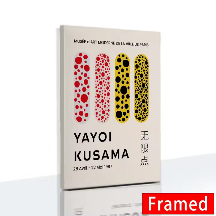 Cuadro de Lienzo Abstracto Yayoi Kusama con Marco de Calabaza para Decoración de Pared de Sala de Estar Marca DHROOM Arte de Posters de Exhibición - 1