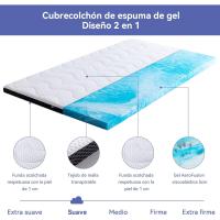 Colchón de Espuma viscoelástica con Gel refrescante Topper, Funda removible y Lavable, 160 x 200 cm, 7 cm, Blanco - details 1