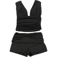 BUNO-Conjunto de 2 piezas de moda plisada para mujer, camisetas sin mangas con cuello bajo y espalda descubierta + Mini pantalones cortos ajustados, trajes sencillos informales clásicos de calle - details 12