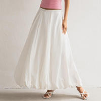 BUNO-Falda larga informal de Color liso para mujer, Falda acampanada elástica de cintura alta coreana, moda de verano, 2025 - details 2