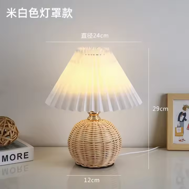 Lámpara de mesa Nordic Ins luces de noche pantalla de tela plisada accesorio de iluminación de ambiente de cabecera - 1