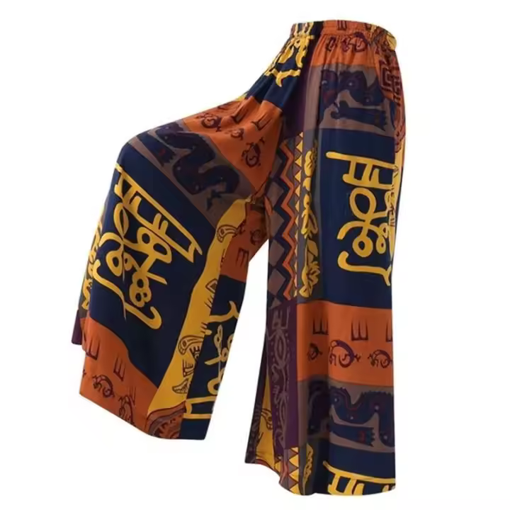 Pantalones de pierna ancha de estilo étnico para mujer, pantalones de Yoga Harem gitano Hippie tailandés bohemio con corte fruncido en la cintura - 1