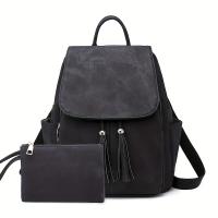 Mochila Escolar De Cuero PU Texturizado, 2 piezas, Con borde De Gran Capacidad Y Conjunto De Bolso De Mano, Bolsa De Viaje - details 7