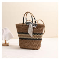 Bolso de paja de un solo hombro a rayas, bolso tejido a mano para mujeres, bolso de playa para vacaciones - details 8