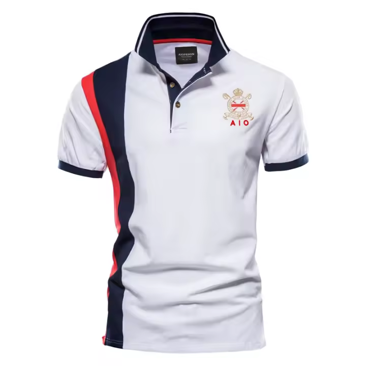 polos hombre manga corta ropa hombre 100% algodón insignia bordado Polo para hombres de manga corta Patchwork Polos de hombre calidad verano marca hombres ropa - 1