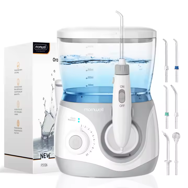 Irrigador bucal profesional para limpieza de dientes, irrigador bucal profesional de gran capacidad de 600 ml, 10 presiones ajustables, 6 boquillas para el hogar - 1