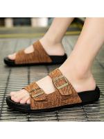 Zapatillas de casa retro informales de suela gruesa con textura de cuero de verano y hebilla de cinturón para uso en exteriores para hombre - details 1