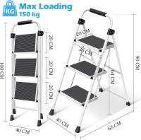 Escalera Plegable 4 Peldaños, Escalera de Tijera con Pedales Antideslizantes Anchos, Barandilla, Escalón Taburete de Acero Portátil Uso Hogar Cocina Oficina, Carga hasta 150 kg, Blanco - details 22