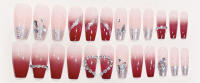 Juego De 24 Piezas De Uñas Postizas Con Presión En Vino Tinto Gradient Full Cover Uñas Postizas De Acrílico Removibles Para Arte De Uñas - details 4