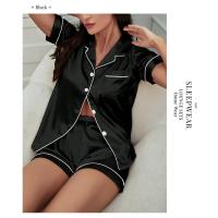 Conjunto De Pijamas De Seda Y Satén Para Mujer Verano Con Cuello Redondo Y Shorts 2 Piezas Dormitorio Elegante Pijama De Noche - details 11