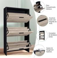 Mueble zapatero de 12 pares - Estantería de gran capacidad para vestíbulo o pasillo - (ancho) 60 x (profundidad) 24 x (alto) 80 cm - Madera clara blanca - details 85