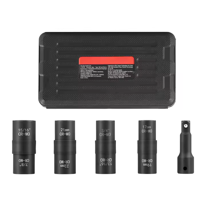 SucceBuy Juego de llaves de impacto para tuercas de perno, accionamiento de 1/2 pulgada, juego de llaves métricas y SAE de 6 puntos, 4 tamaños de tuercas de perno, juego de llaves de rueda de acero CR-MO con estuche de almacenamiento y barra de extensión - 1