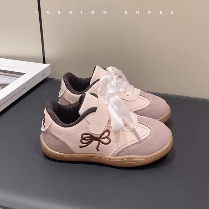 Zapatillas de deporte informales para niños y niñas, zapatos versátiles de fondo suave antideslizantes con pajarita dulce, moda de estilo coreano, Otoño, 2024 - 1