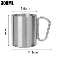 Taza de acero inoxidable de 220/300ml, gancho de mosquetón, mango portátil para caminata, taza para acampar, viaje, multifuncional, para acampar al aire libre, 1 Uds. - details 1