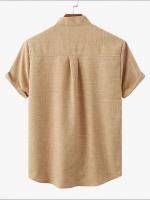 2024 Camisas de algodón para hombres, ropa de calle con textura de lino sólido, blusas de manga corta de verano, tops casuales con bolsillo frontal - details 8