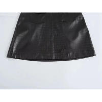 BUNO-falda de cuero para Mujer moda Otoño Invierno 2024 nuevo Flip Pocket Chic Mujer cintura alta elegante A-line Mini falda Mujer - details 4