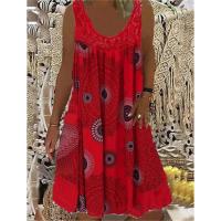 Vestido Midi De Encaje Elegante Con Estampado Vintage Para Mujer Verano Sin Mangas Cuello Redondo Casual Comodidad A-Line - details 3