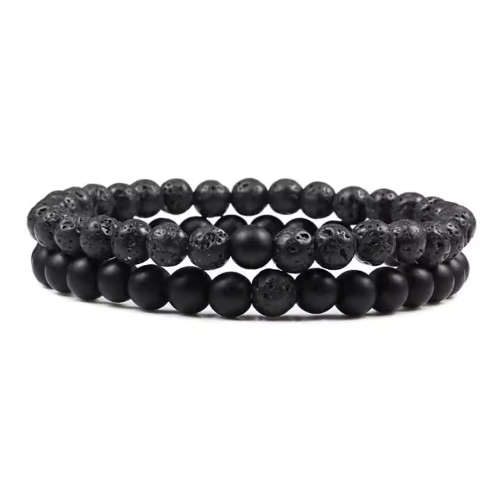 Conjunto de pareja, pulsera de yoga de ojo de tigre de piedra de lava blanca y negra natural para hombres y mujeres, joyería de cuerda elástica - 1