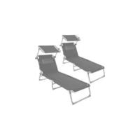 Set de 2X Tumbonas de Jardín Exterior Tumbonas Plegables con Reposacabezas, Parasol y Bolsillo Lateral Tumbonas de Playa Reclinables 4 Posiciones Tumbona de Piscina Resistente a Intemperie Gris - details 6