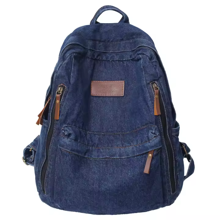 Nueva moda simple tendencia mochila de gran capacidad bolsa de mezclilla duradera universidad escuela secundaria junior escuela secundaria bolsa de estudiante - 1