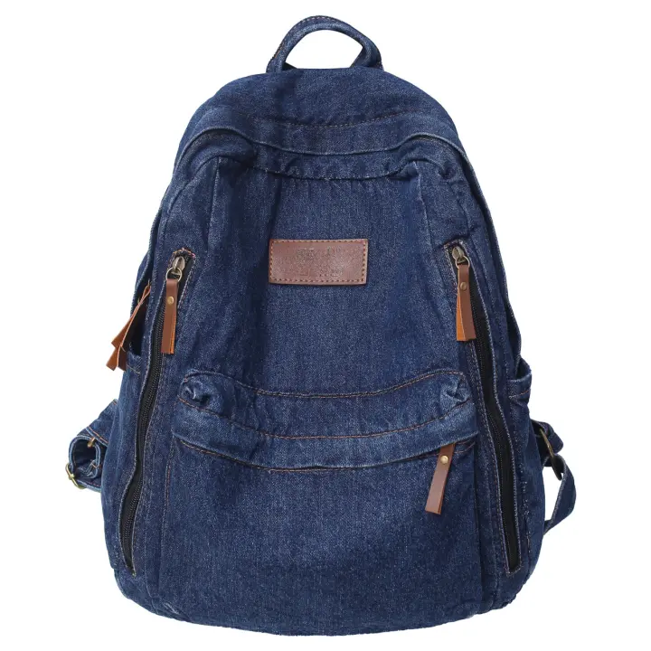 Nueva moda simple tendencia mochila de gran capacidad bolsa de mezclilla duradera universidad escuela secundaria junior escuela secundaria bolsa de estudiante - 1