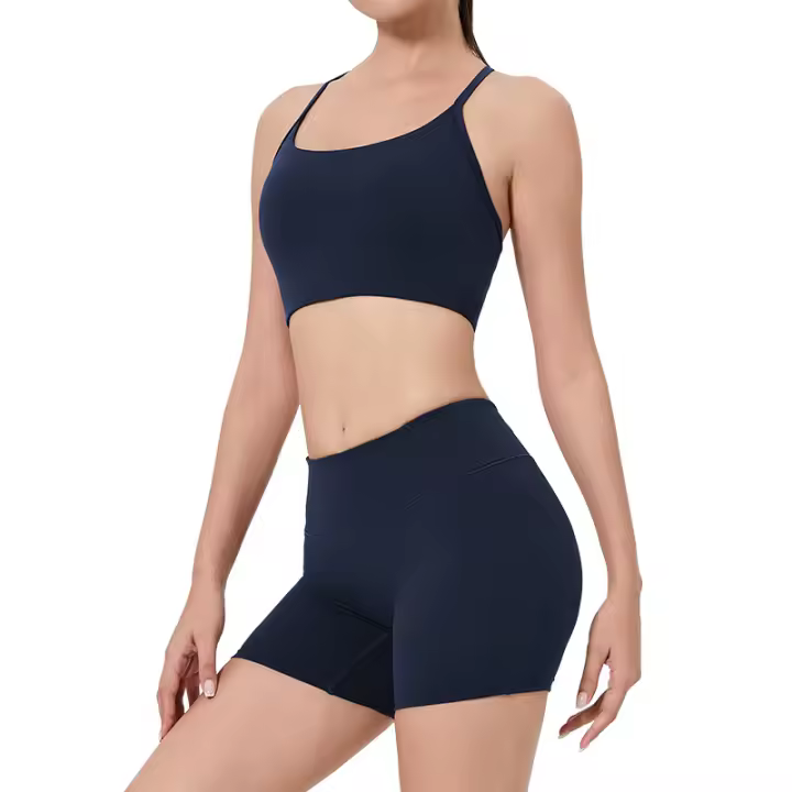 Sostén deportivo de yoga con almohadillas para el pecho, espalda hermosa, shorts de tres cuartos, levantamiento de cadera de cintura alta, conjunto de fitness pilates para mujeres - 1