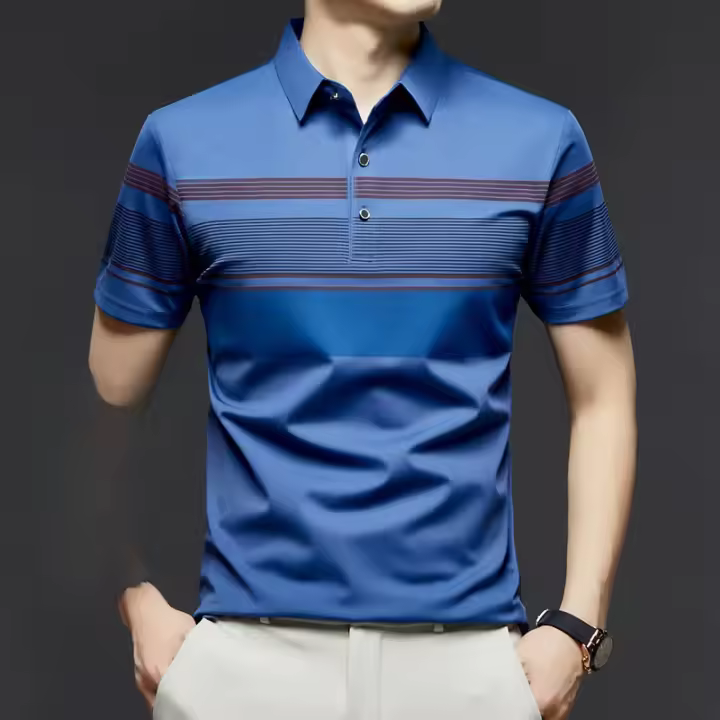 Base de seda helada de manga corta de verano, traje para papá de mediana edad y ancianos, top con cuello, camiseta polo para hombre - 1