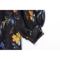 Vestido Bohemio de Manga Larga y Suelto con Estampado Floral Cuello Alto, Mangas Aretes, Perfecto para Primavera y Verano - details 2