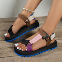 Sandalias planas con bloques de colores a la moda para mujer, zapatos antideslizantes con correa de gancho y bucle, sandalias deportivas informales para exteriores - details 8