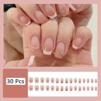 24pcs Uñas Postizas Simples Para Mujer Estilo Francés Cuadradas Cortas ABS Desmontables Conjunto De Parches De Uñas Para Oficina Y Fiestas - details 2