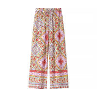 Conjunto de pantalones retro con estampado geométrico de cintura alta y cinturón sexy para mujer Moda femenina - details 6