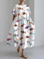Vestido de mujer de manga corta holgado de talla grande con flor de ciruelo de estilo chino - details 6