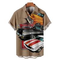 Camisas para hombres 3d Vintage moda Vio Rocker impreso Rockabilly camisa hawaiana Tops de manga corta ropa de calle al aire libre - details 9