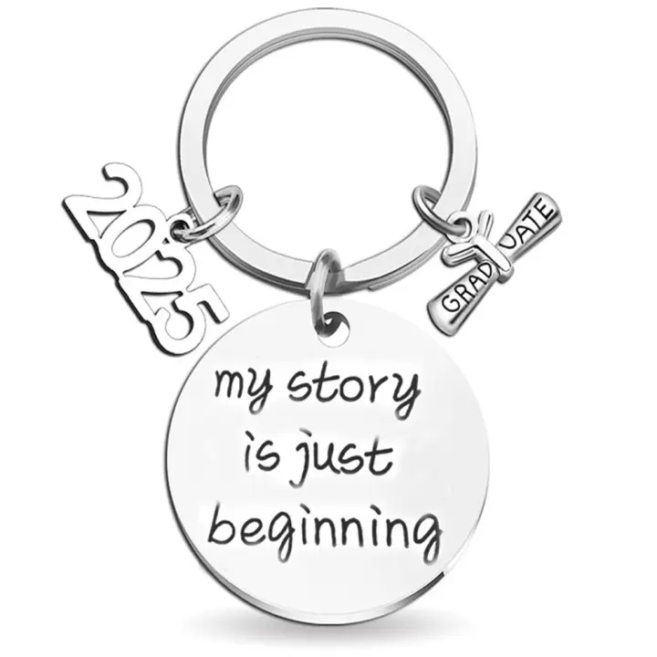 LLavero de acero inoxidable para estudiantes, colgante de Metal para graduación, plateado, grabado, ceremonia, regalo escolar, 2025 - 1