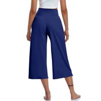 2024 primavera y verano mujeres elástico cintura alta 3/4 pantalón sólido Casual ajuste activo pantalones de pierna Capris anchos pantalones con bolsillos - details 39