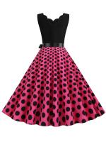 Dot print summer women elegant vintage party casual sleevelss a line dress - details 36