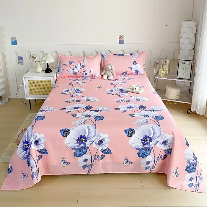 Sábanas de Cama Planas con Estampado de Flor Roja Tamaño de Cama Doble - 1