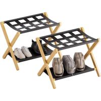 Maletas, Portaequipajes Bambú con 5 correas, Reposa Maletas para Hogar Hotel, Soporta hasta 60kg (2, Natural) - details 0