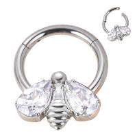 ASTM-pendientes Piercing F136 de abeja de titanio con bisel, aro de segmento de CZ, segmento con bisagras, para nariz, Tragus, hélice, Labret - details 1