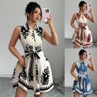 Vestido sin mangas estampado con cintura con cordones estilo moda de verano 2025 para mujer - details 0